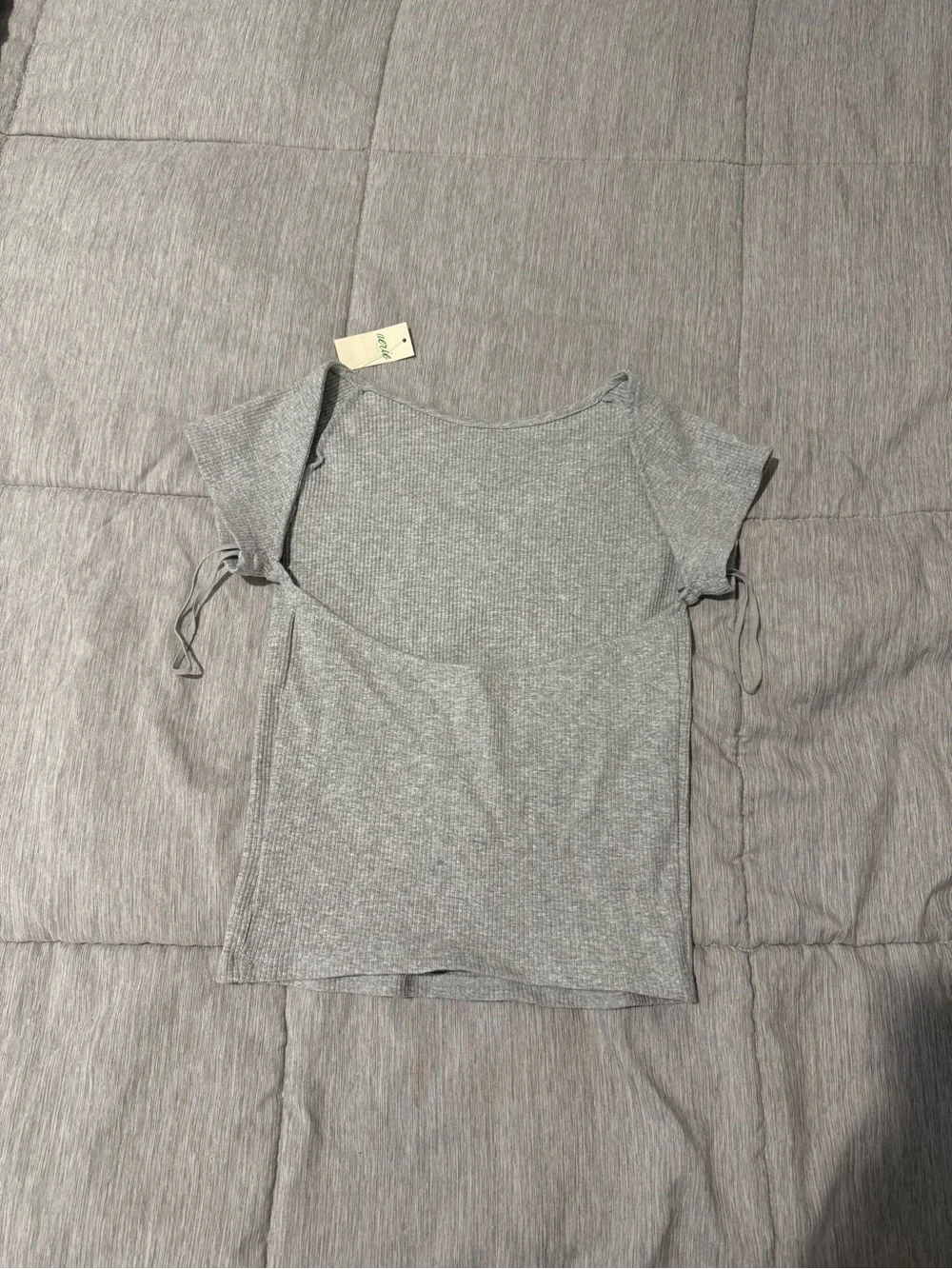 Gray Short Sleeve Knit Top with Cutout Back